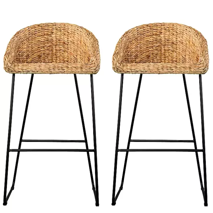 Flash Sale Warm Honey Woven Hyacinth Bar Stools, Set of 2 Bar Stools & Counter Height Stools