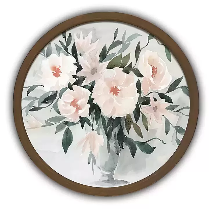 Hot Watercolor Bouquet Round Brown Framed Art Print Framed Art
