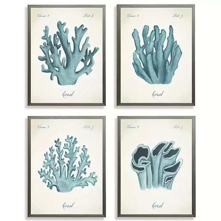 Discount Watercolor Coral Gray Framed Art Prints, Set of 4 Framed Art