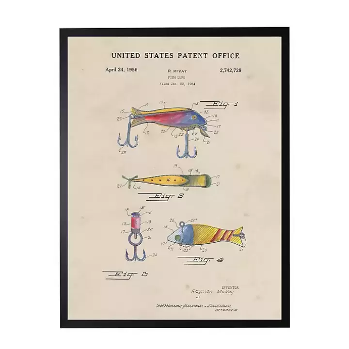 Best Sale Watercolor Fish and Lure Patent Framed Art Print Framed Art
