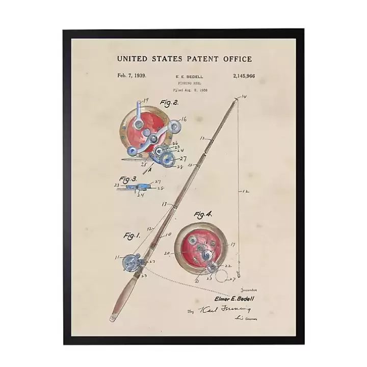 Online Watercolor Fishing Rod Patent Framed Art Print Framed Art