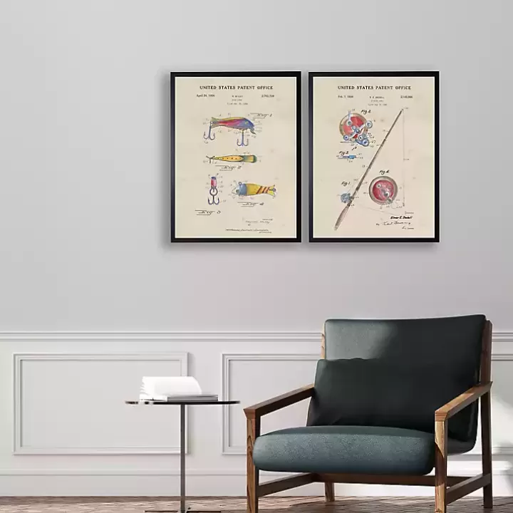 Online Watercolor Fishing Rod Patent Framed Art Print Framed Art