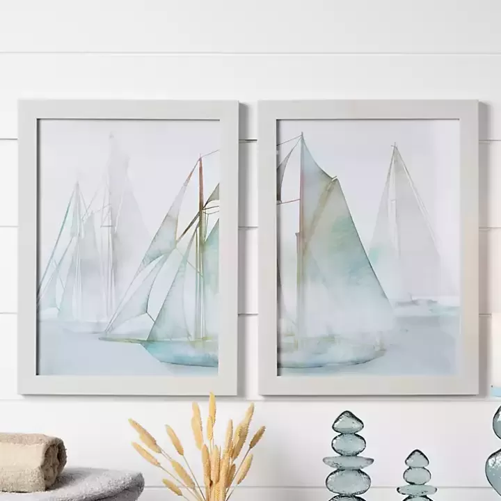 Sale Watercolor Sailboats Framed Art Prints, Set of 2 Framed Art