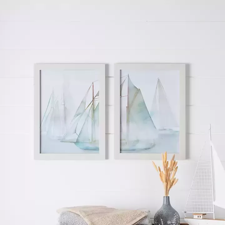 Sale Watercolor Sailboats Framed Art Prints, Set of 2 Framed Art