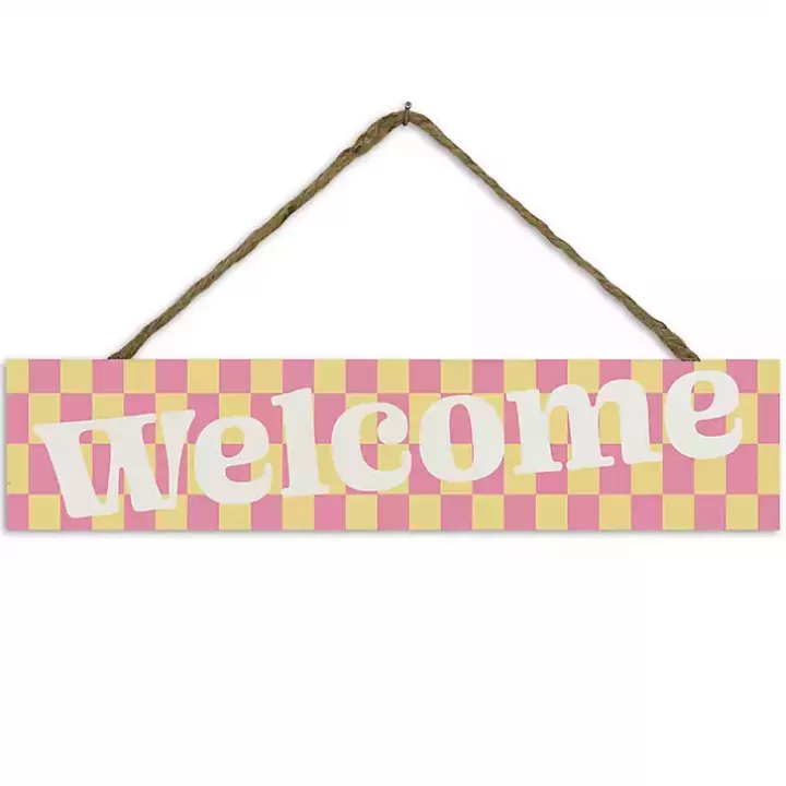 Outlet Welcome Checkered Hanging Wall Sign Wall Quotes & Signs