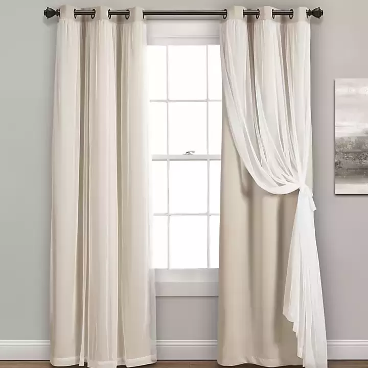 Sale Wheat Curtain Panel Set with Overlay, 120 in. Curtains & Drapes