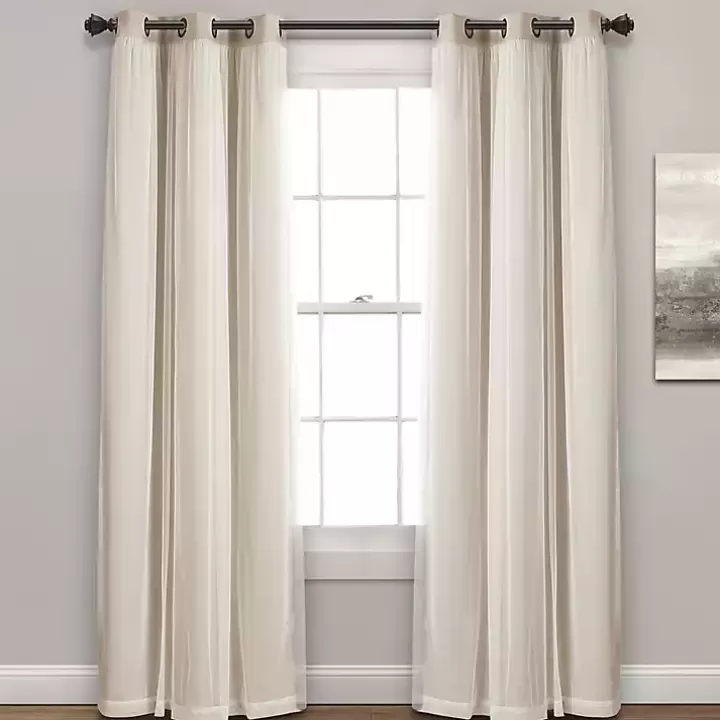 Sale Wheat Curtain Panel Set with Overlay, 120 in. Curtains & Drapes