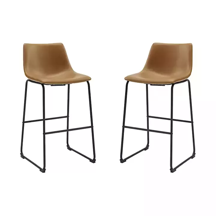 Clearance Whiskey Faux Leather Bar Stools, Set of 2 Bar Stools & Counter Height Stools