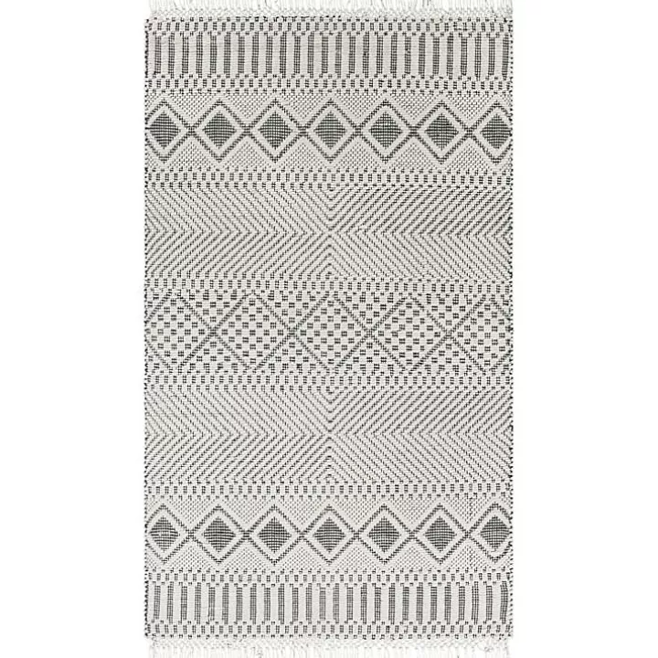 Best White and Black Diamond Tassel Wool Area Rug, 8x10 Area Rugs