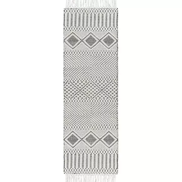 Store White and Black Diamond Tassel Wool Runner, 2x8 Area Rugs