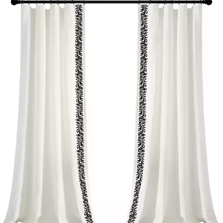 Hot White and Black Embroidered Curtain Panel, 84 in. Curtains & Drapes