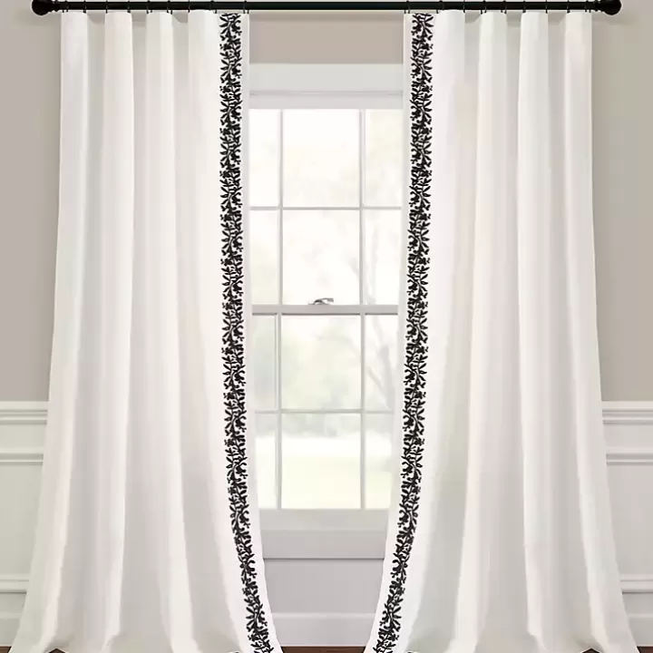 Hot White and Black Embroidered Curtain Panel, 84 in. Curtains & Drapes