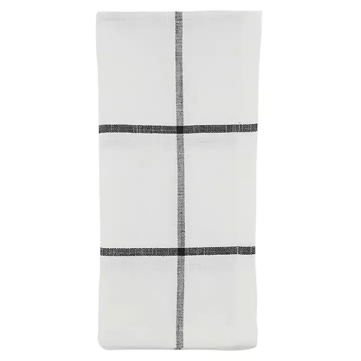 New White and Black Plaid Cotton Napkins, Set of 4 Table Linens