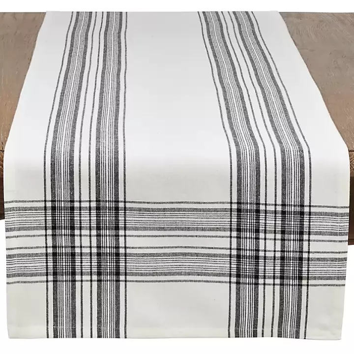 Fashion White and Black Plaid Cotton Table Runner Table Linens