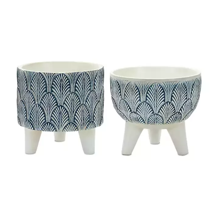 Online White and Blue Geometric Pots with Legs, Set of 2 Planters