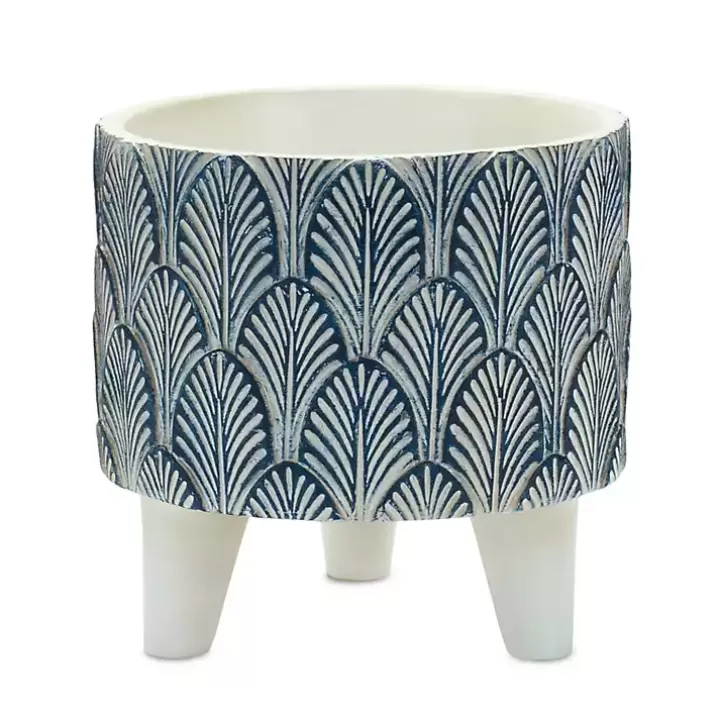 Online White and Blue Geometric Pots with Legs, Set of 2 Planters