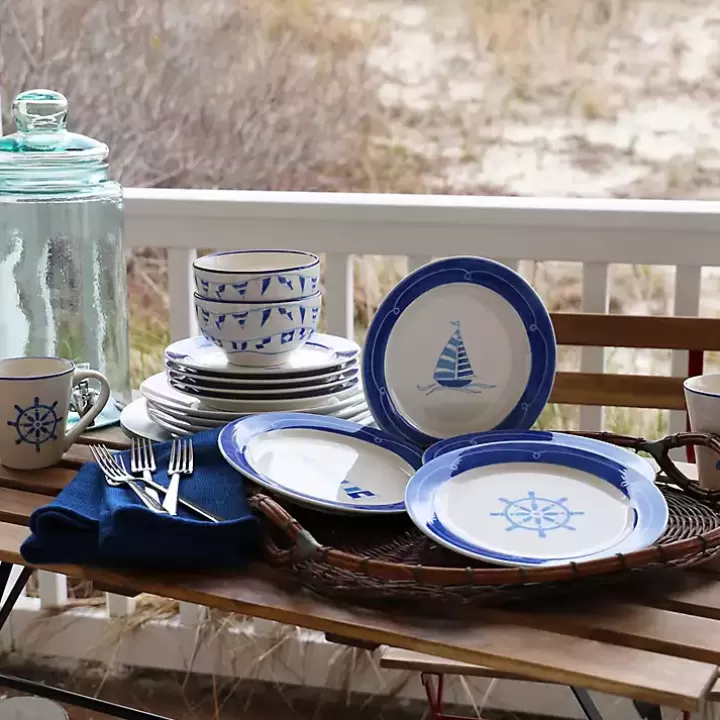 Best Sale White and Blue Nautical Salad Plate Set, Set of 4 Dinnerware