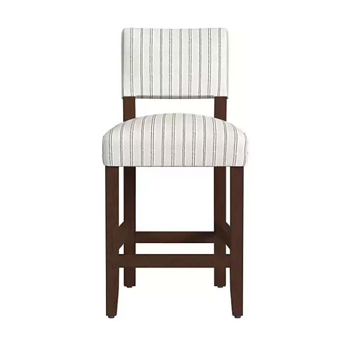 New White and Blue Striped Dark Walnut Counter Stool Bar Stools & Counter Height Stools