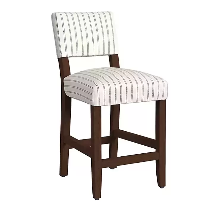 New White and Blue Striped Dark Walnut Counter Stool Bar Stools & Counter Height Stools