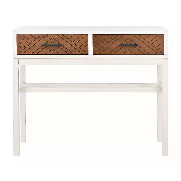 Store White and Brown Herringbone Console Table Console Tables