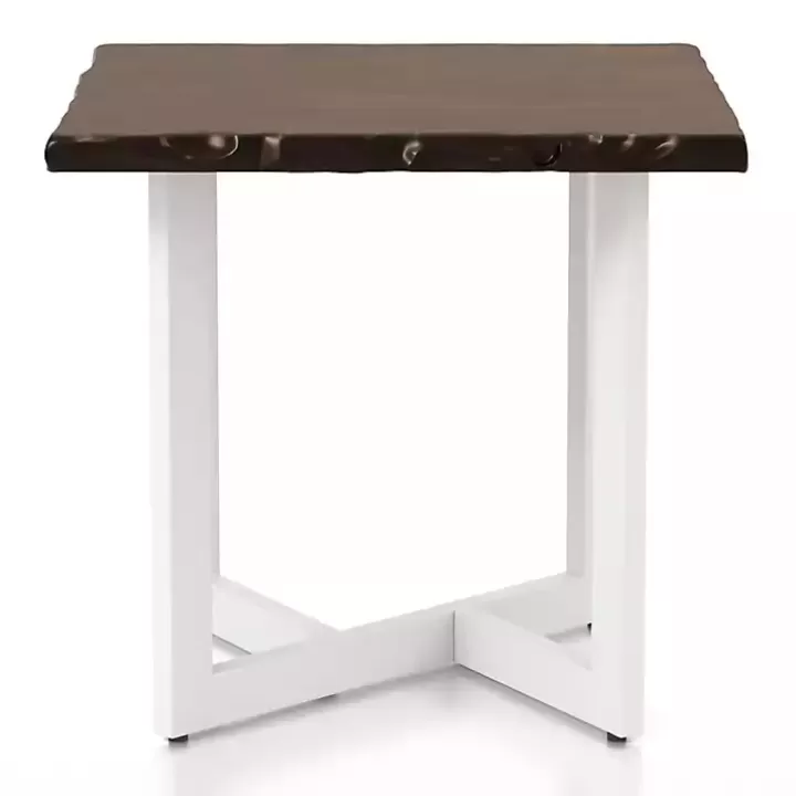 Clearance White and Dark Oak Wood Live Edge Accent Table Accent & End Tables