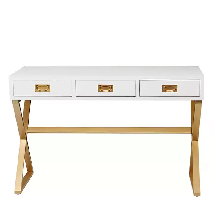 Sale White and Gold Metal Desk with Outlets Office Furniture