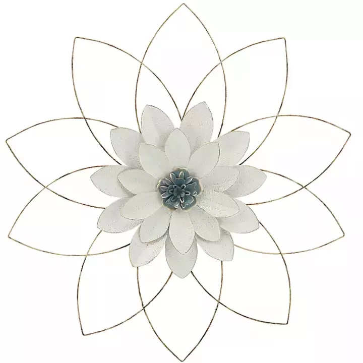 New White and Gold Metal Flower Wall Plaque Wall Plaques