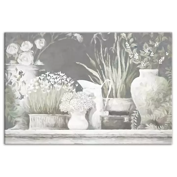 Hot White and Gray Floral Assortment Canvas Art Print Canvas Art