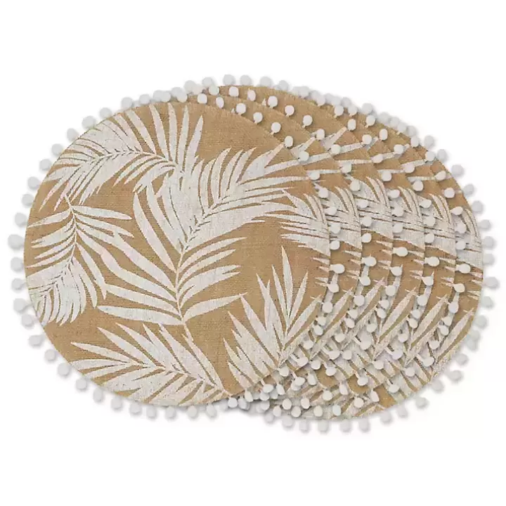 Sale White and Natural Fern Round Placemats, Set of 6 Table Linens