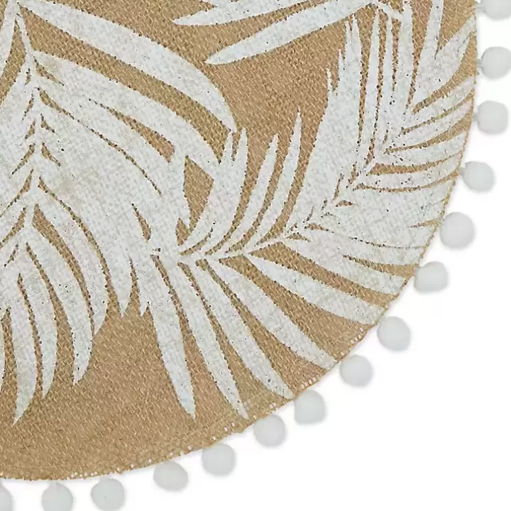 Sale White and Natural Fern Round Placemats, Set of 6 Table Linens