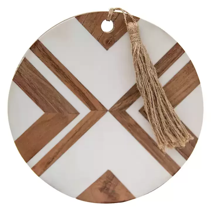 Clearance White and Natural Wood Geometric Cutting Board Serving & Entertaining