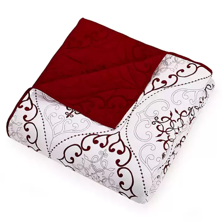 Cheap White and Red Pattern 3-pc. King Quilt Set Quilts