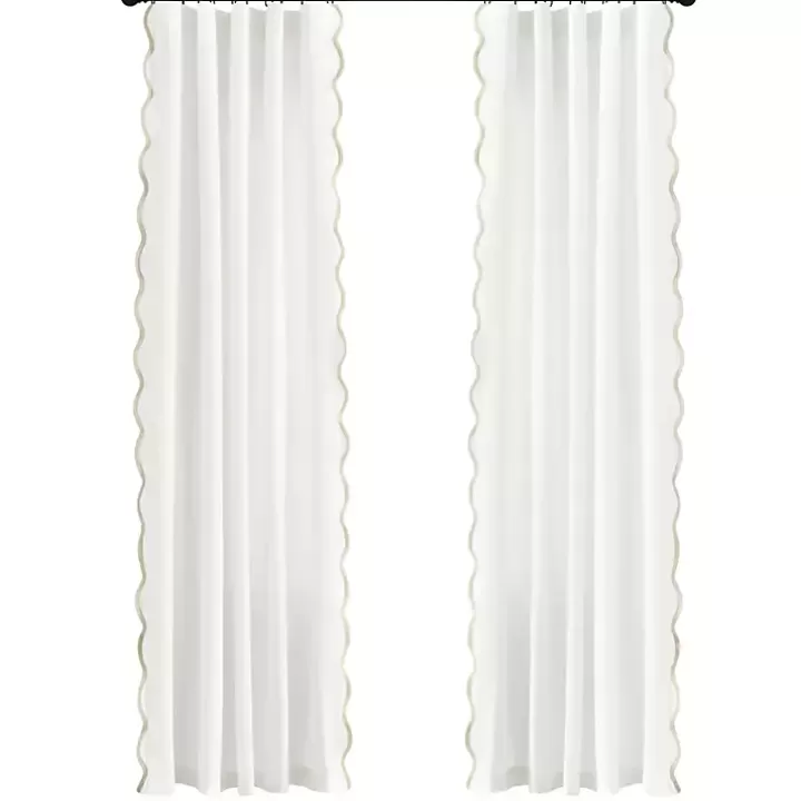 Store White and Tan Scalloped Curtain Panel Set, 84 in. Curtains & Drapes