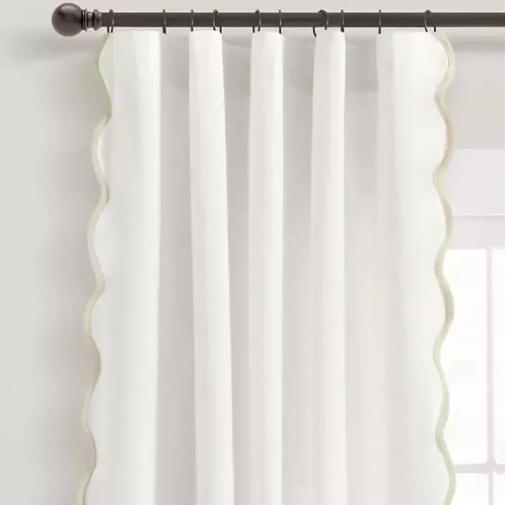 Store White and Tan Scalloped Curtain Panel Set, 84 in. Curtains & Drapes