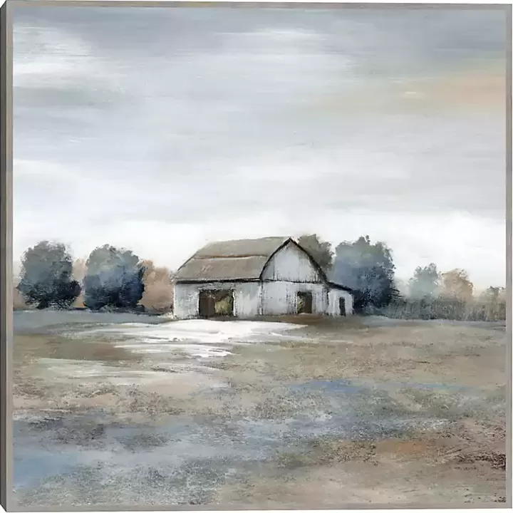 New White Barn in Pasture Framed Canvas Art Print Canvas Art