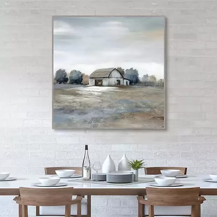 New White Barn in Pasture Framed Canvas Art Print Canvas Art