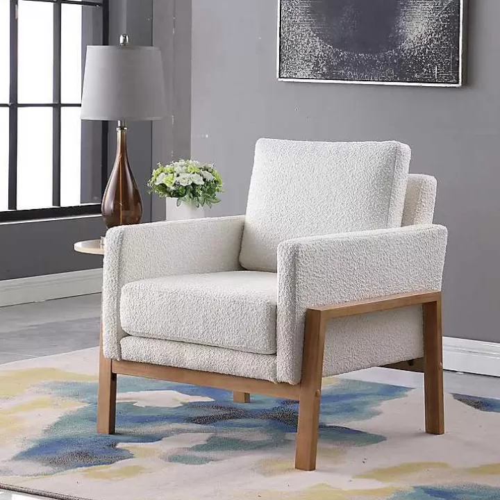 Outlet Boucle Wood Frame Accent Chair Accent Chairs