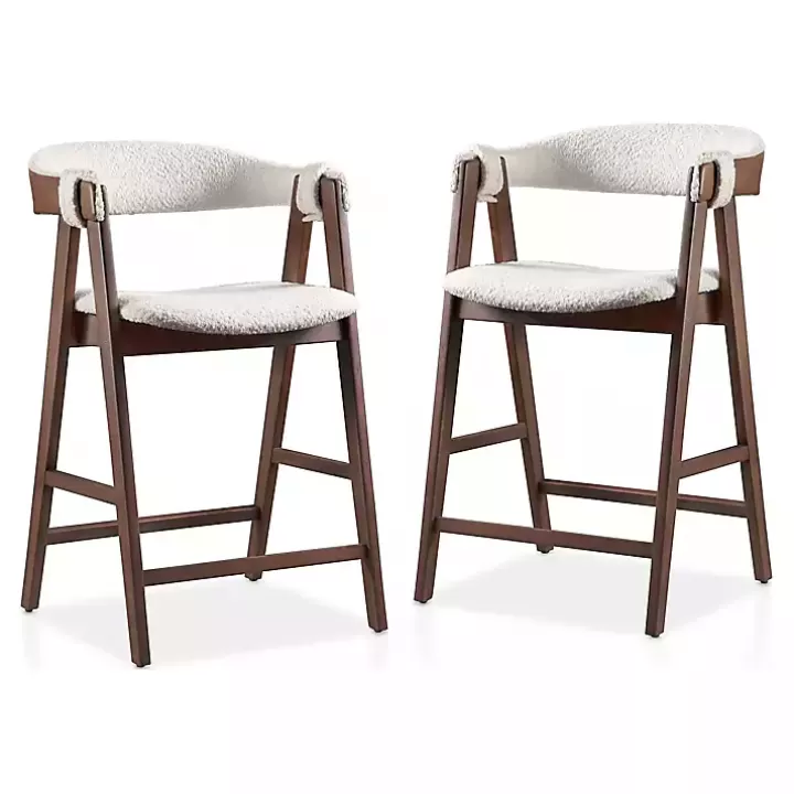 Hot Boucle Wood Penny Counter Stools, Set of 2 Bar Stools & Counter Height Stools