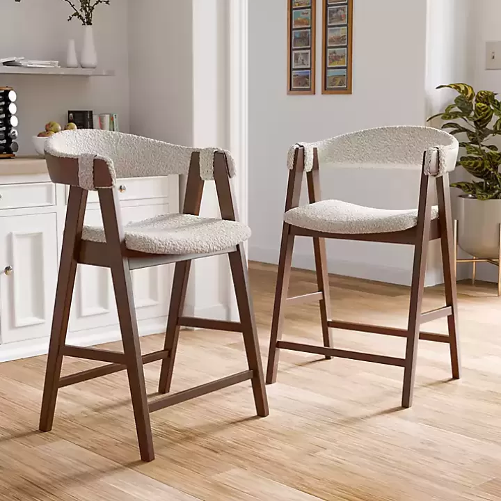 Hot Boucle Wood Penny Counter Stools, Set of 2 Bar Stools & Counter Height Stools