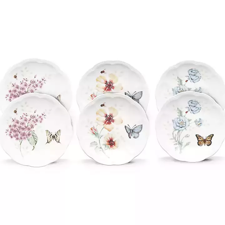 Fashion White Butterfly Meadow Appetizer Plates, Set of 6 Dinnerware