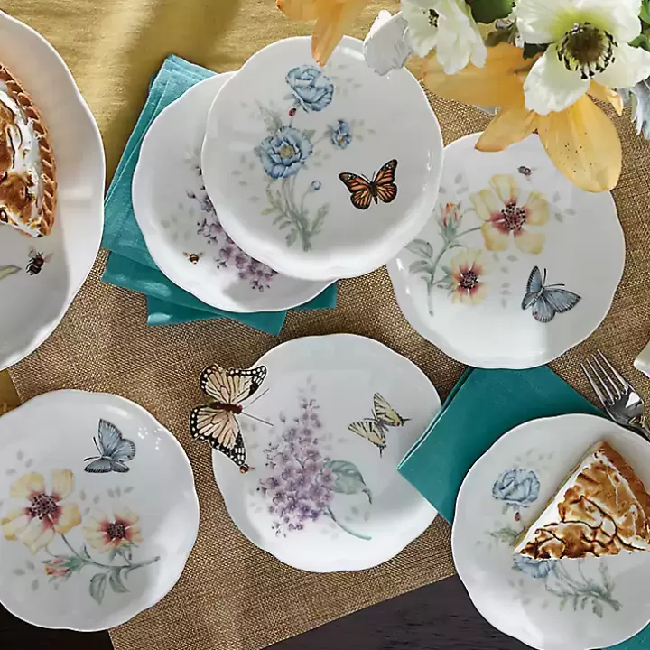 Fashion White Butterfly Meadow Appetizer Plates, Set of 6 Dinnerware