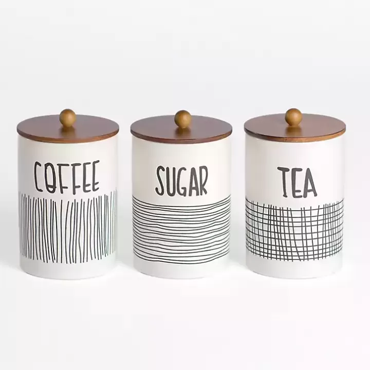 Sale White Ceramic Modern Lines Canisters, Set of 3 Kitchen Storage