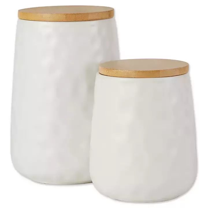 Outlet Dimpled Bamboo Canisters, Set of 2 Kitchen Storage