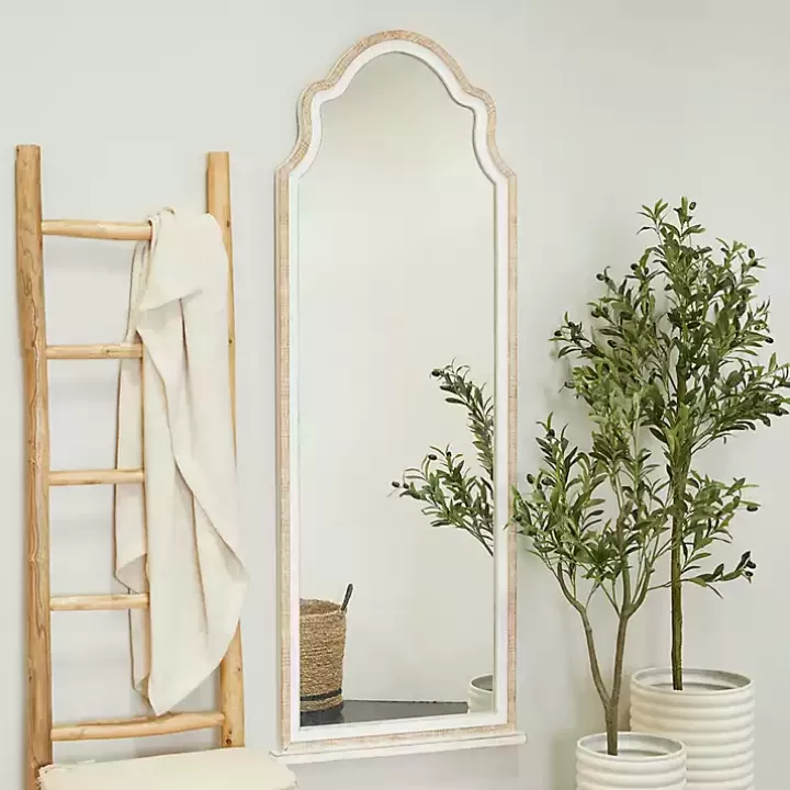 Store White Distressed Wood Arched Wall Mirror Decorative Mirrors