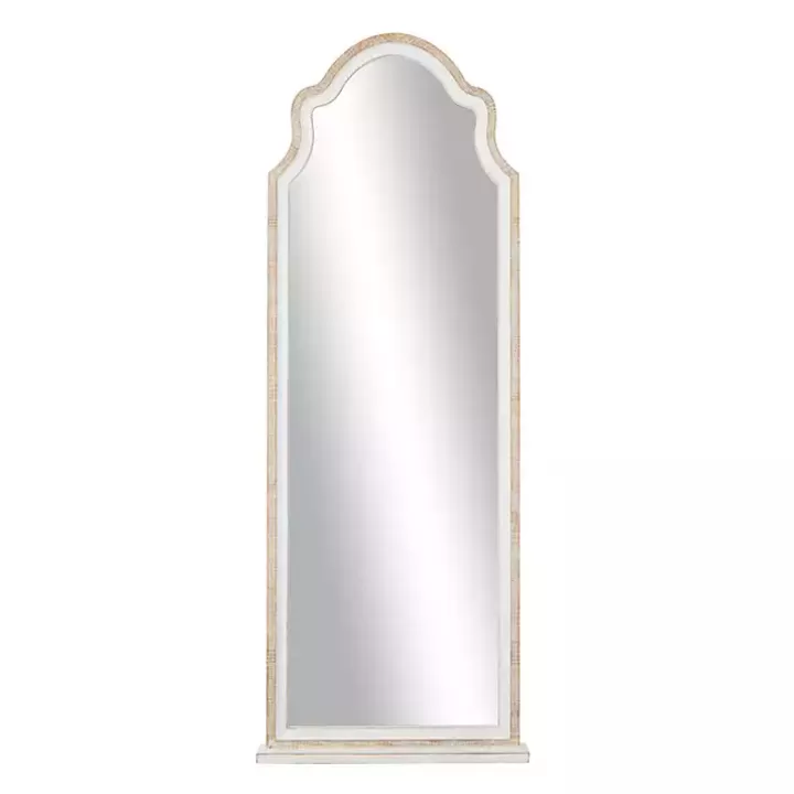 Store White Distressed Wood Arched Wall Mirror Decorative Mirrors