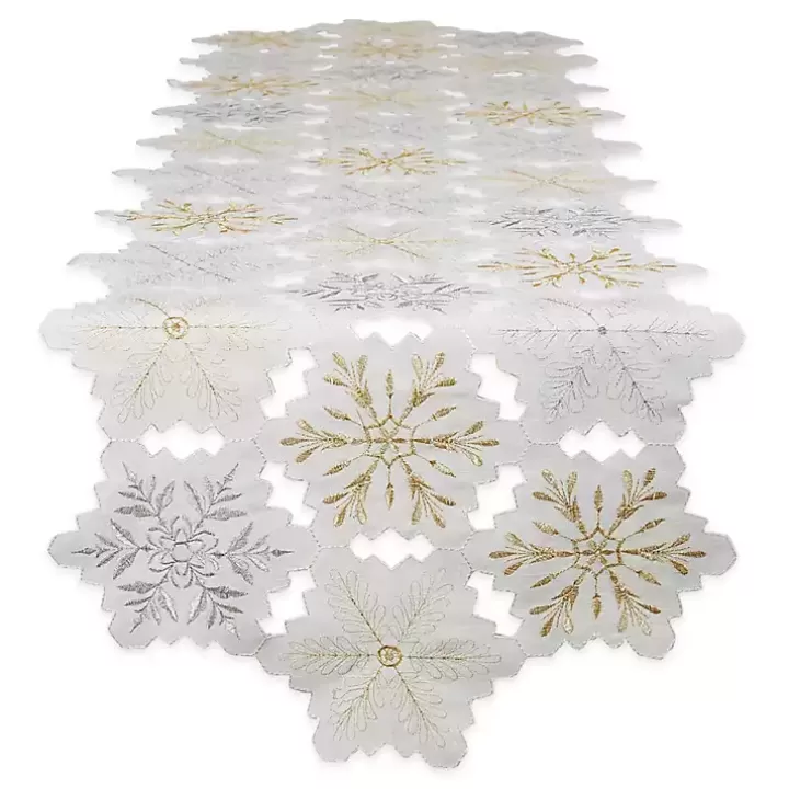 Fashion White Embroidered Snowflakes Table Runner Table Linens