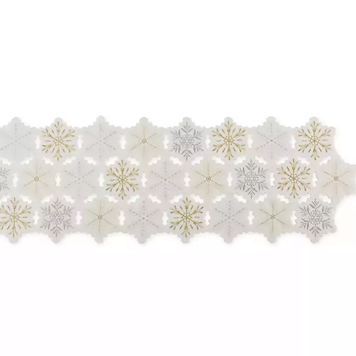 Fashion White Embroidered Snowflakes Table Runner Table Linens