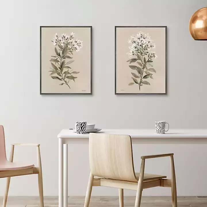 Hot White Floral Stems Framed Canvas Prints, Set of 2 Canvas Art