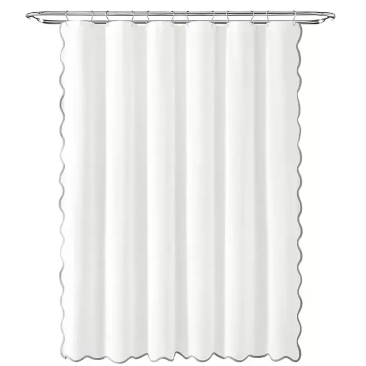 Shop White Gray Scalloped Coastal Shower Curtain Shower Curtains