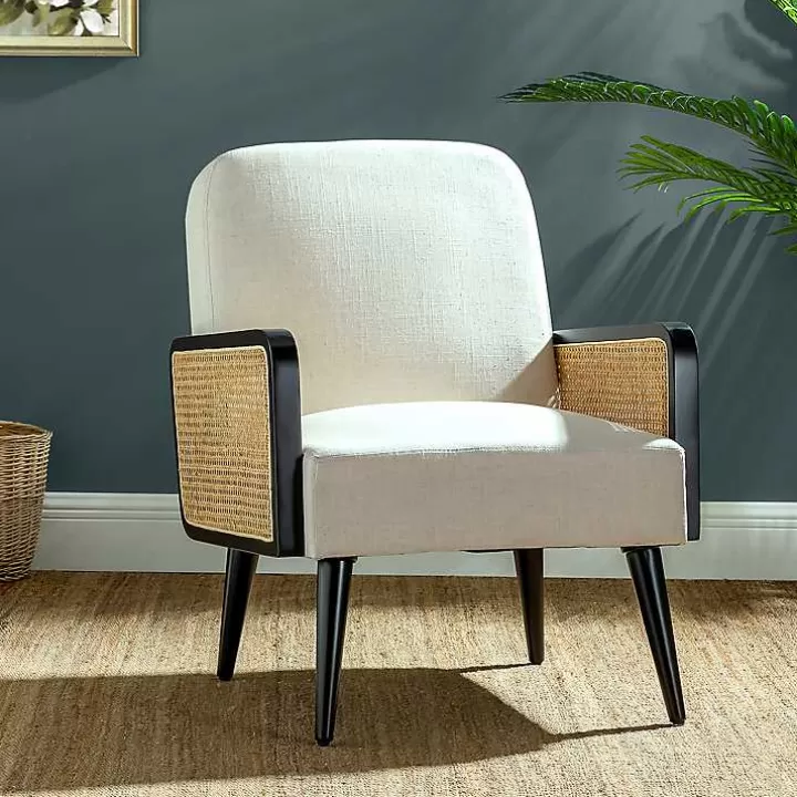 Fashion White Linen and Rattan Accent Chair Accent Chairs